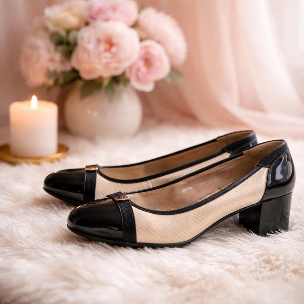 Anne Klein Guardian Black& Cream Sequin Slip-On Pumps Size 8M Dressy Shoes,